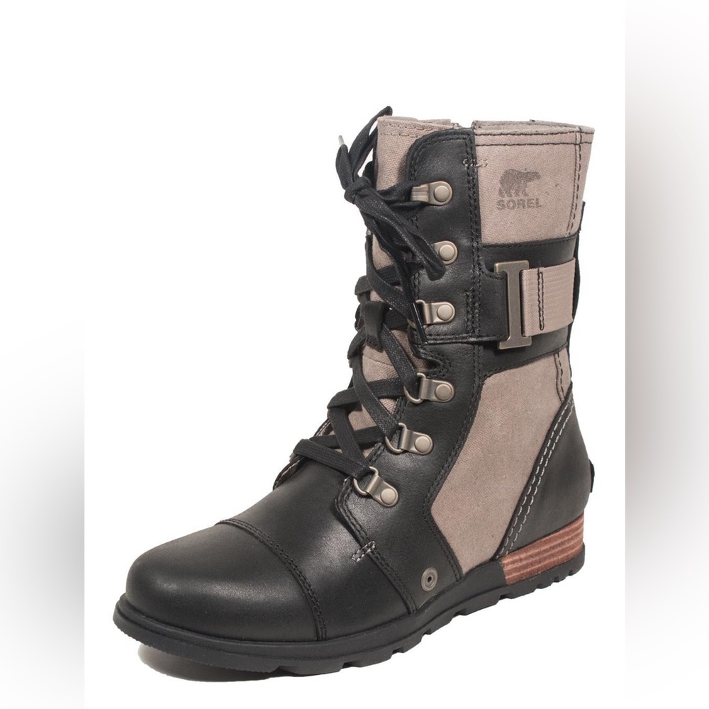 Sorel Major Carly Black Leather Military Combat Boots Size 8.5